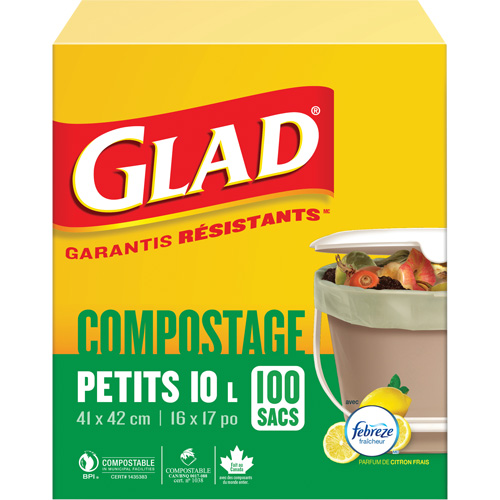 Petits sacs de compostage, R&eacute;gulier, 17" lo x 16" la, Brun, Capacit&eacute; de 10 L (3 gal.) Equipex