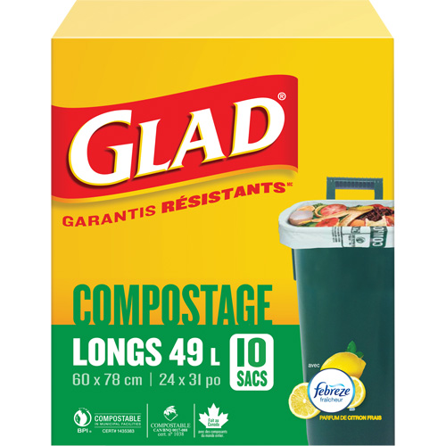 Sacs de compostage hauts, R&eacute;gulier, 31" lo x 24" la, Brun, Capacit&eacute; de 49 L (13 gal.) Equipex