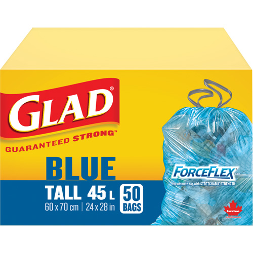Sacs de recyclage 45 L, R&eacute;gulier, 24" la x 28" lo, Bleu Equipex