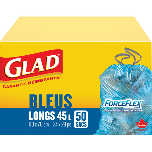 Sacs de recyclage 45 L, R&eacute;gulier, 24" la x 28" lo, Bleu Equipex
