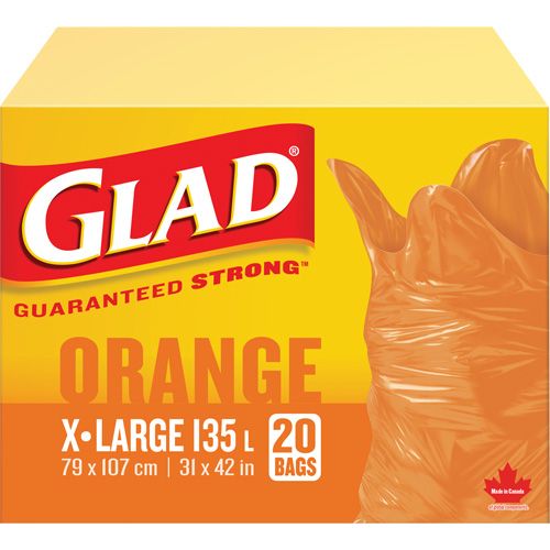 135L Garbage Bags, Regular, 31" W x 42" L, Orange Equipex
