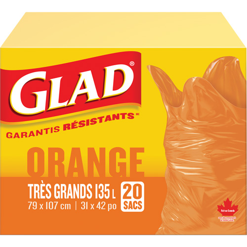 135L Garbage Bags, Regular, 31" W x 42" L, Orange Equipex