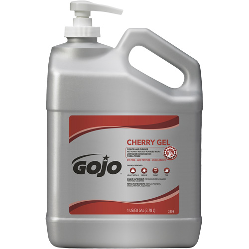 Nettoyant &agrave; mains, Gel/Pierre ponce, 4,5 L, Bouteille &agrave; pompe, Cerise Equipex