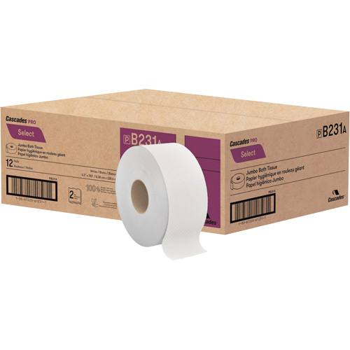 Papier toilette Pro Select, Rouleau G&eacute;ant, 2 Pli, Longueur 750', Blanc Equipex