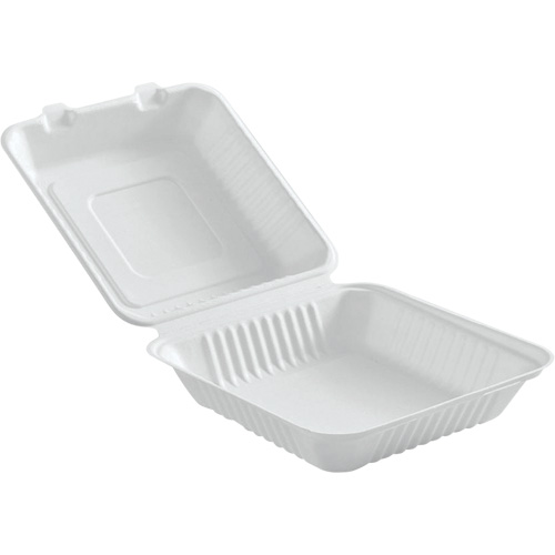 Contenants &agrave; charni&egrave;re pour nourriture compostable, Bagasse, Carr&eacute;e Equipex