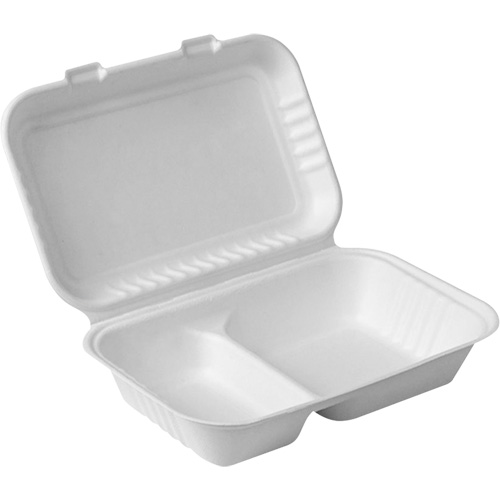 Contenants &agrave; charni&egrave;re pour nourriture compostable avec compartiments, Bagasse, Rectangulaire Equipex