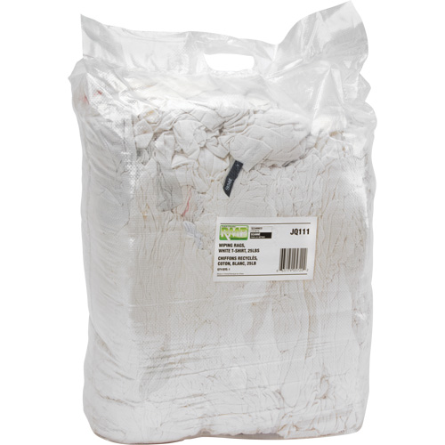 Recycled Material Wiping Rags, Cotton, White, 25 lbs. Equipex