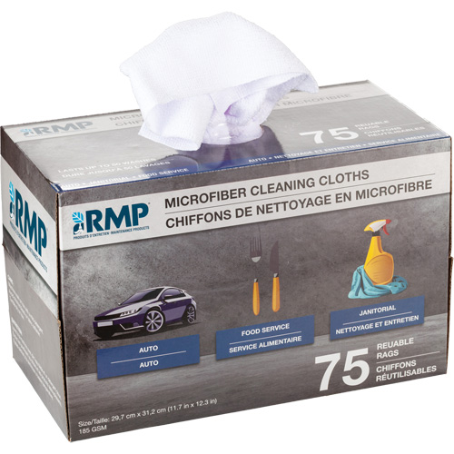 Washable Cleaning Cloths, Microfibre, White Equipex