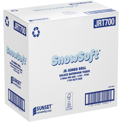 Snowsoft Deluxe Bathroom Tissue, Jumbo Roll, 2 Ply, White Equipex