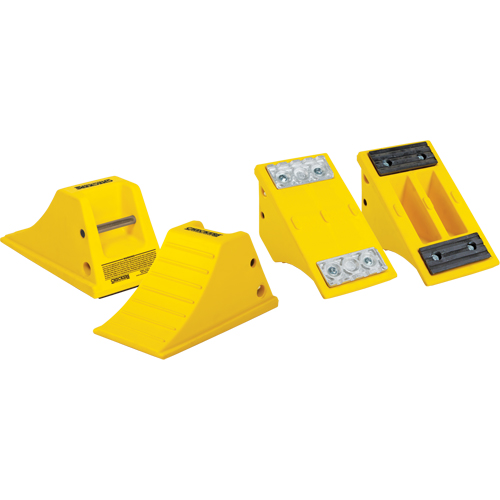 All-Terrain Heavy-Duty Wheel Chocks, Polyurethane, Yellow, 8-1/2" W x 15-1/2" D x 8-1/4" H Equipex