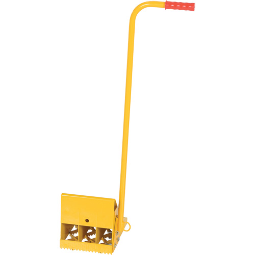 Cale de roue avec poign&eacute;e ergonomique, Acier, Jaune, 8" la x 10-3/4" p x 9-1/8" h Equipex