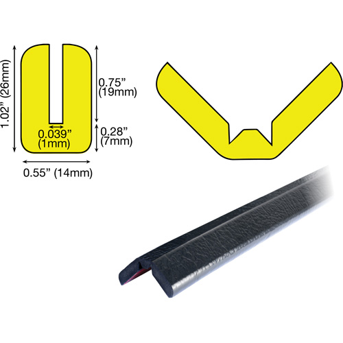 Butoir de protection de rebords mod&egrave;le W 1M, Longueur 3,25' (0,99 m) Equipex