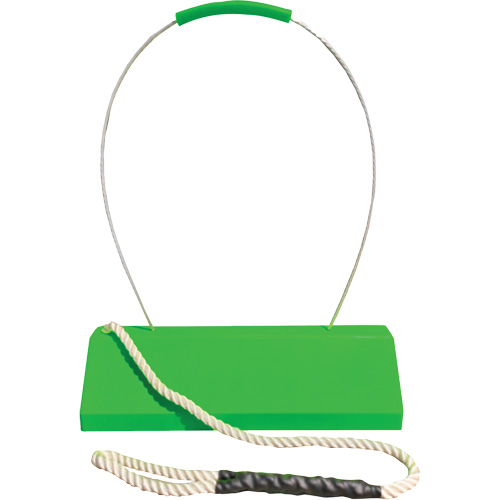 Cale de roue pour avion Checkers Safety SafeRay avec poign&eacute;e ergonomique &agrave; cordage en boucle, Ur&eacute;thane, Vert fluorescent, 24" la x 8" p x 6" h Equipex