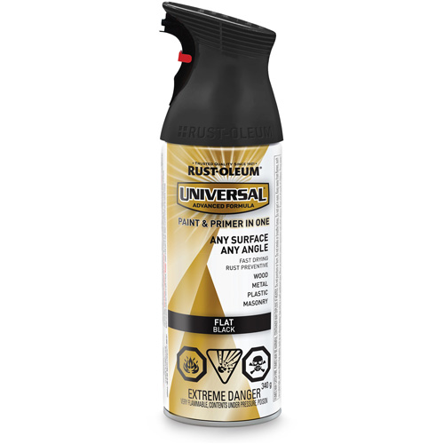 Universal&reg; Enamel Paint & Primer In One, Black, Very Flat, Aerosol Can Equipex