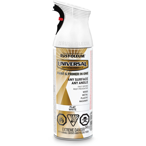 Universal&reg; Enamel Paint & Primer In One, White, Very Flat, Aerosol Can Equipex