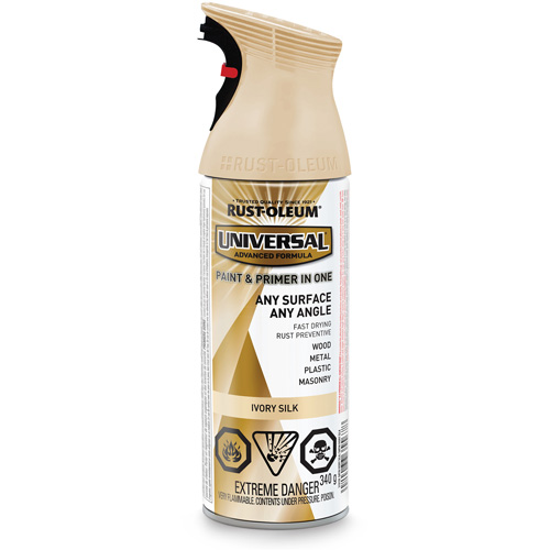 Universal&reg; Enamel Paint & Primer In One, Ivory Silk White, Satin, Aerosol Can Equipex