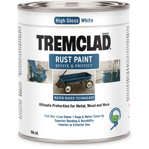 Tremclad&reg; Water-Based Rust Paint, 946 ml, Can, White Equipex