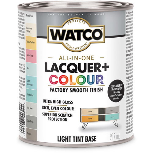 Composant de base clair pour finition laqu&eacute;e + couleur tout-en-un Watco, 946 ml, Base &agrave; ton clair, Tr&egrave;s brillant Equipex
