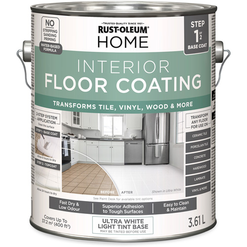 Home Interior Floor Coating System Base Coat, 3.61 L, Water-Based, Very Flat, Tint Base/White Equipex
