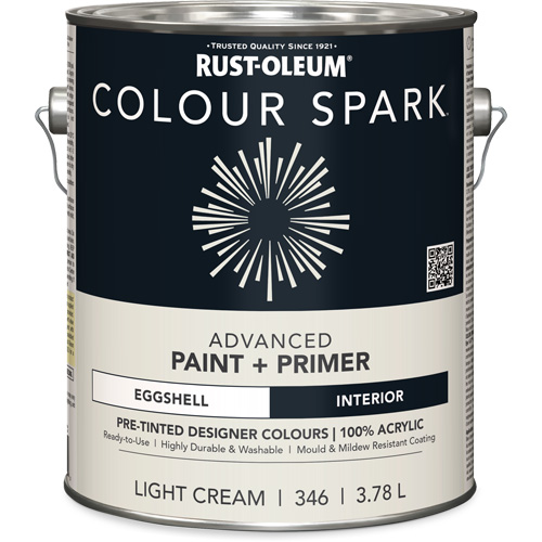 Colour Spark Interior Pre-Tinted Paint + Primer Wall Paint, White Cotton, Semi-Gloss, 3.78 L, Gallon Equipex