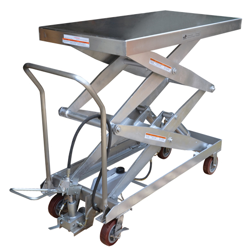 Pneumatic Hydraulic Scissor Lift Table, Stainless Steel, 47-1/4" L x 24" W, 1500 lbs. Cap. Equipex