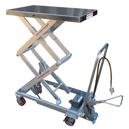 Pneumatic Hydraulic Scissor Lift Table, Stainless Steel, 35-1/2" L x 20" W, 800 lbs. Cap. Equipex