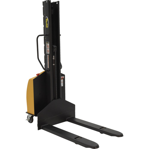 Narrow Mast Powered Lift Stacker, Electric Operated, 1000 lbs. Capacity, 63" Max Lift Equipex