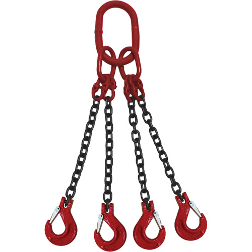 Chain Sling, Grade 80 Chain, Quadruple Legs, Oblong & Slip Hooks, 5/8" x 8' Equipex