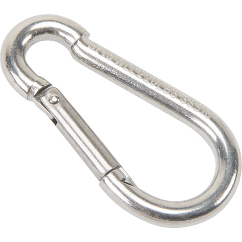 Mousqueton en acier inoxydable, 220 lb (0,11 tonne) Charge d'utilisation max., 3/16" Taille, 5/16" Oeil Equipex