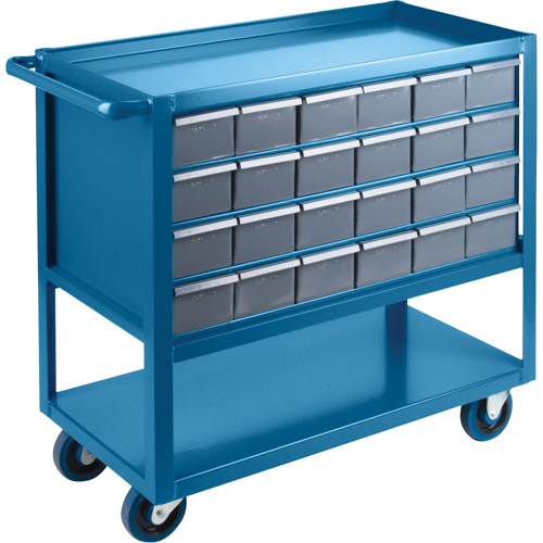 Drawer Shelf Cart, 1200 lbs. Capacity, Steel, 18" x W, 35" x H, 36" D, Rubber Wheels, All-Welded, 24 Drawers Equipex