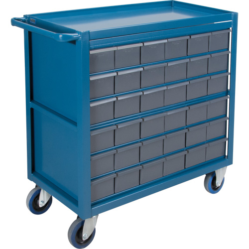Chariot &agrave; tablette avec tiroir, 1200 lb Capacit&eacute;, Acier, 18" x la, 35" x ha, 36" p, Roues en Caoutchouc, Enti&egrave;rement soud&eacute;, 36 tirroirs Equipex