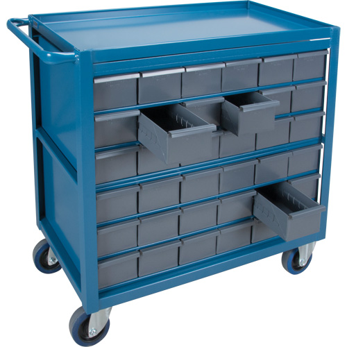 Chariot &agrave; tablette avec tiroir, 1200 lb Capacit&eacute;, Acier, 18" x la, 35" x ha, 36" p, Roues en Caoutchouc, Enti&egrave;rement soud&eacute;, 36 tirroirs Equipex