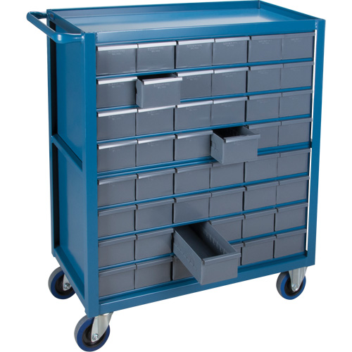 Drawer Shelf Cart, 1200 lbs. Capacity, Steel, 18" x W, 35" x H, 36" D, Rubber Wheels, All-Welded, 48 Drawers Equipex