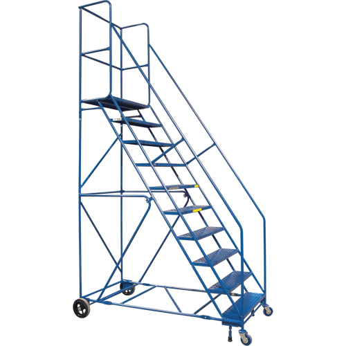 CSA-Certified Rolling Step Ladder with Locking Step, 10 Steps, 30" Step Width, 89" Platform Height, Steel Equipex