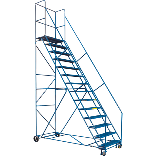 CSA-Certified Rolling Step Ladder with Locking Step, 14 Steps, 30" Step Width, 128" Platform Height, Steel Equipex