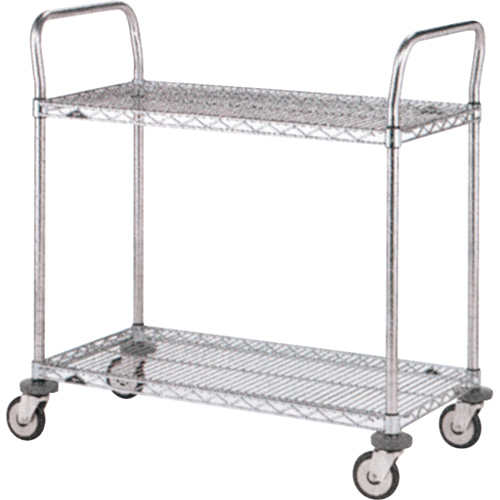 Chariot utilitaire &agrave; usage standard avec tablettes en treillis m&eacute;tallique, Chrom&eacute;, 18" x 39" x 30", Capacit&eacute; 375 lb Equipex