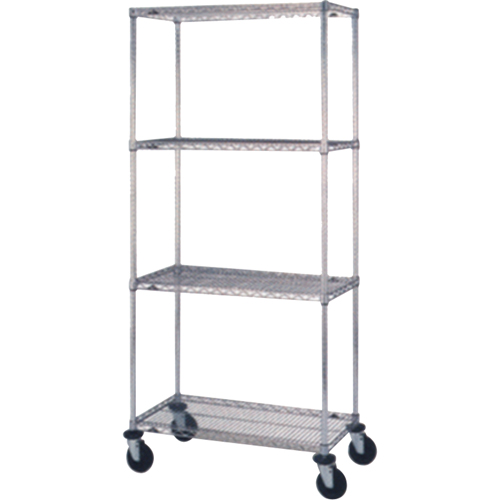 Wire Shelf Cart, Chrome Plated, 24" x 69" x 48", 800 lbs. Capacity Equipex