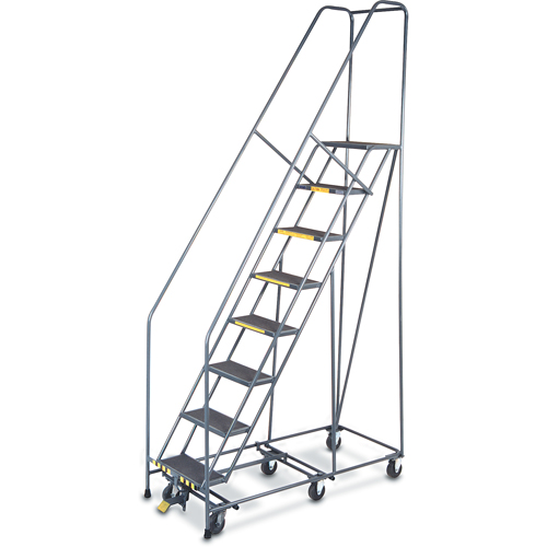 &eacute;chelles Pivotantes A/Roulettes Au Centre, 8 marches, Largeur de la marche 16", Hauteur de la plateforme 80", Acier Equipex