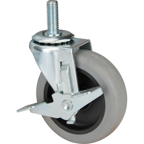 Stem Caster, Swivel with Brake, 3" (76 mm) Dia., 80 lbs. (36 kg.) Capacity Equipex