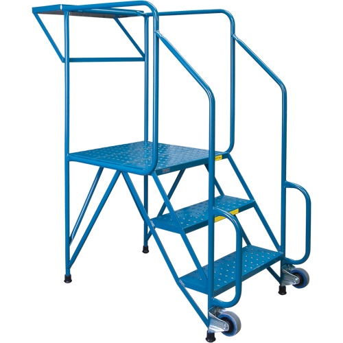 Mechanics/Maintenance Rolling Ladder, Steel, 3 Steps, 28" Platform Height Equipex