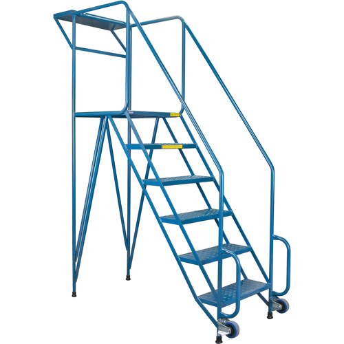Mechanics/Maintenance Rolling Ladder, Steel, 6 Steps, 57" Platform Height Equipex
