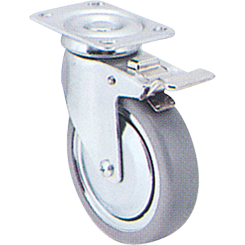 Zinc Plated Caster, Swivel with Brake, 3" (76 mm), Rubber, 150 lbs. (68 kg.) Equipex