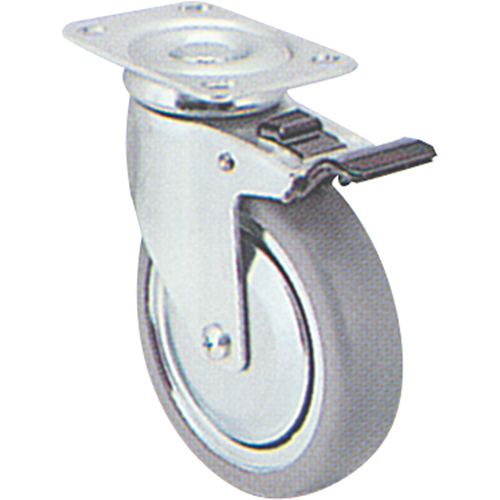 Zinc Plated Caster, Swivel with Brake, 6" (152.4 mm), Rubber, 250 lbs. (113 kg.) Equipex