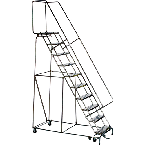 &eacute;chelles roulantes &agrave; marche verrouillable, 5 marches, Largeur de la marche 24", Hauteur de la plateforme 50", Acier inoxydable Equipex