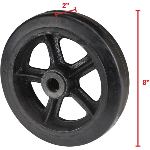 Mold-On Rubber Wheel, 8" (203 mm) Dia. x 2" (51 mm) W, 400 lbs. (181 kg.) Capacity Equipex