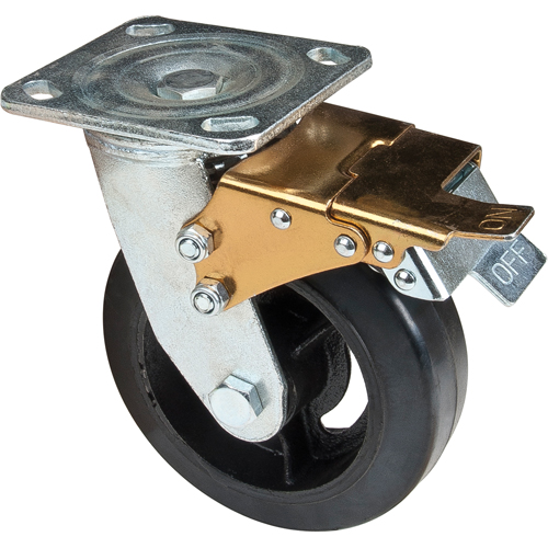 Mold-on Caster, Swivel with Brake, 6" (152.4 mm), Rubber, 550 lbs. (249 kg.) Equipex