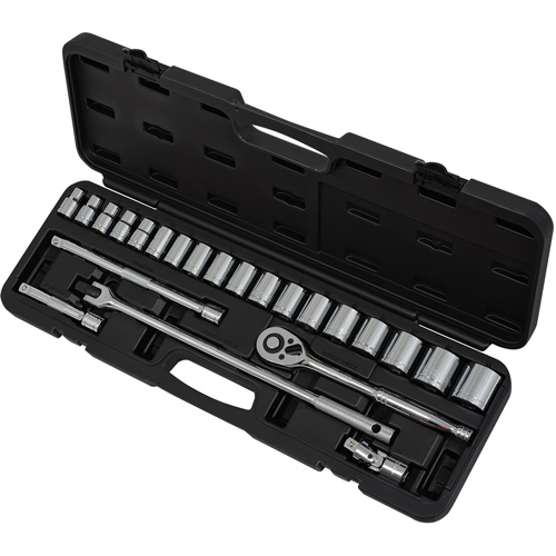 Metric Socket Set, 24 Pcs, 1/2" Drive Size Equipex