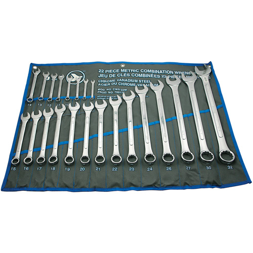 Raised Panel Combination Wrench Set, Combination, 22 Pieces, Metric Equipex