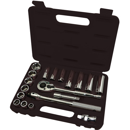 ISK-3820M 6-Point Metric Socket Set, 20 Pcs, 3/8" Drive Size, Deep Equipex