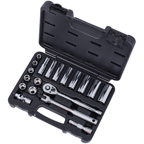 SAE Socket Set, 20 Pcs, 3/8" Drive Size, Deep Equipex